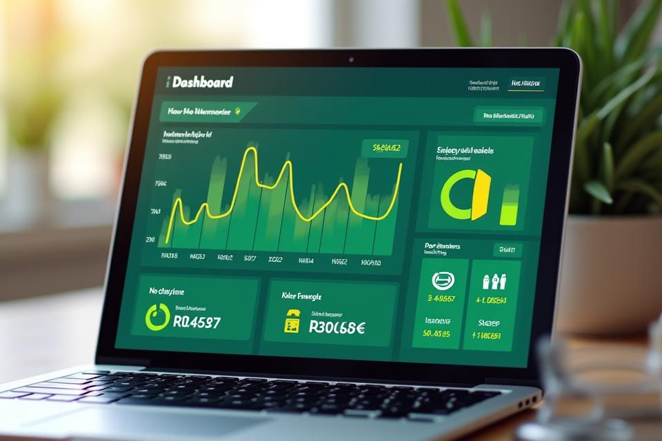 Dashboard simulado mostrando gráficos de progreso de pérdida de peso, energía y bienestar, con colores vibrantes y datos positivos que indican el éxito del programa.