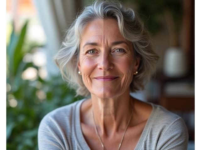 Imágenes de antes y después de Carmen, destacando su transformación en confianza y bienestar general, no solo en su peso.