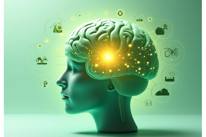 Diagrama simplificado y estilizado del cerebro humano, destacando la parte reptiliana con iconos de motivación, autocontrol y hábitos, en un estilo infographic moderno.