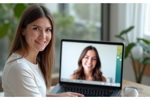 Persona sonriente en una videollamada interactuando con su coach nutricional, simbolizando sesiones de coaching virtuales y personalizadas.