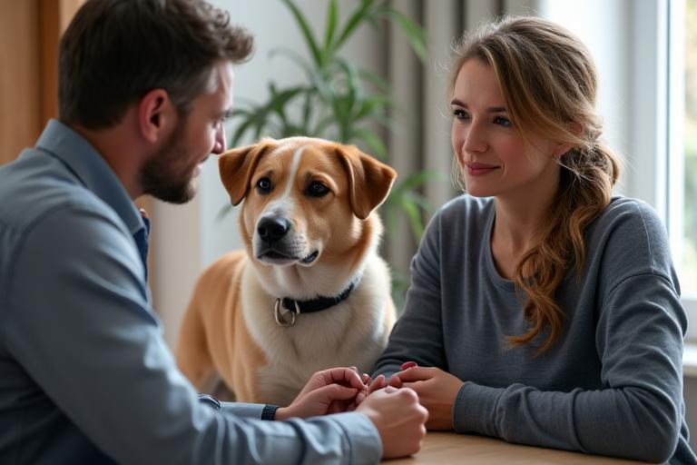 Coach canin en consultation privée avec un propriétaire et son chien