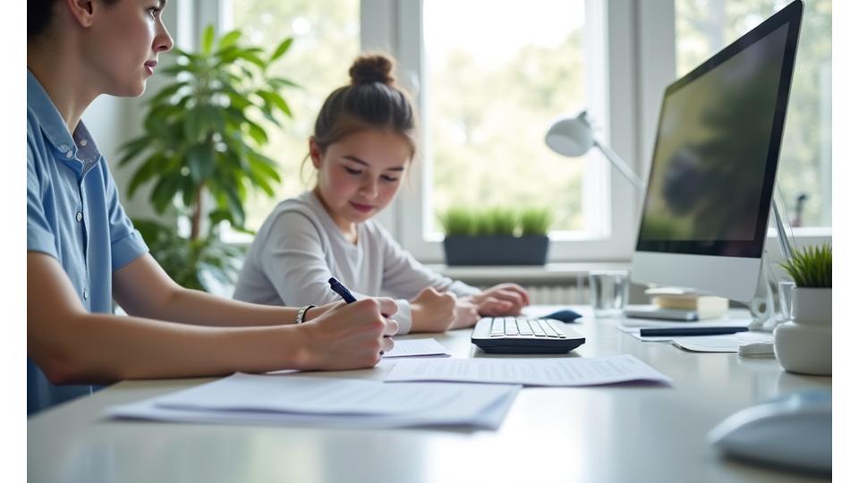 Persona tomando notas y consultando documentos médicos, preparándose para una consulta de nutrición, con un ambiente sereno y profesional.