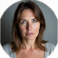 Foto de Ana G. antes de su transformación, con datos metabólicos superpuestos.