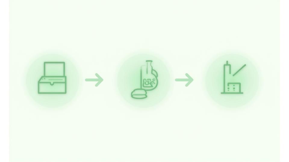 Infografía de un timeline simplificado de los tres pasos del análisis genético, mostrando íconos para cada etapa.