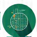 Icono de algoritmo con lupa sobre gráficos de datos